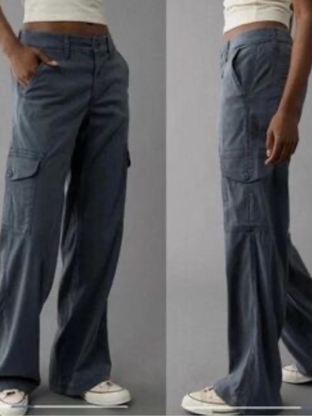American Eagle Outfitters Women’s Mid-Rise Wide-Leg Baggy Cargo Pants — Black